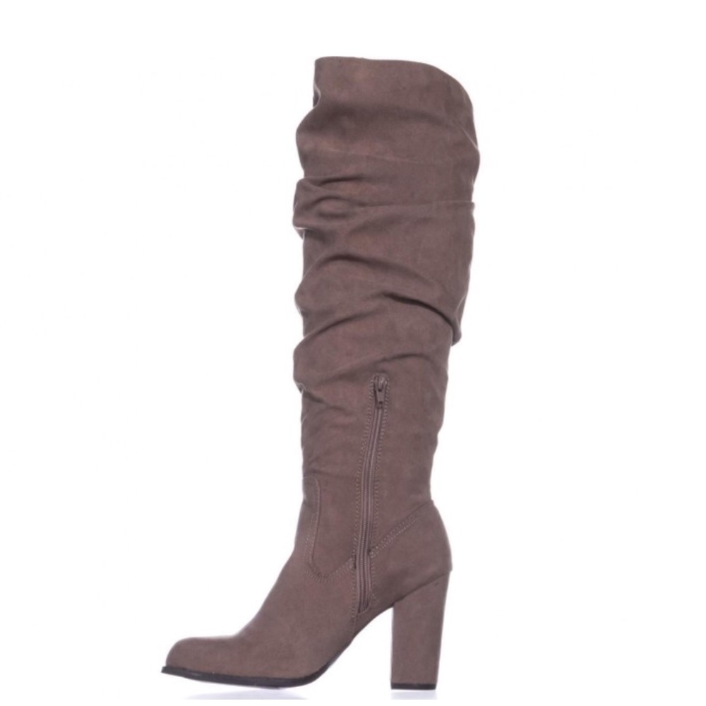 Taupe Chic Over the Knee Block Heel Slouchy Boot - Picture 3 of 8